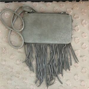 Free People Leather Crossbody Fringe Bag Grey OS